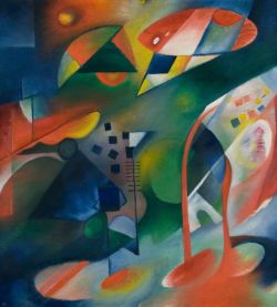 Georg Muche Nr. 7 - Komposition Vor Blauem Grund 1916 reproduction peinte à la main