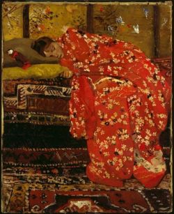 George Hendrik Breitner Girl In A Red Kimono 1896 reproduction peinte à la main