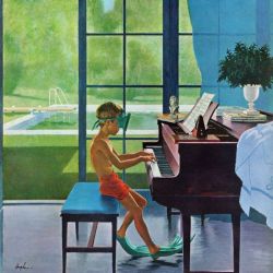 George Hughes Poolside Piano Practice 1960 reproduction peinte à la main