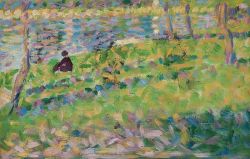Georges Seurat, Paysage, homme assis, c. 1884-85 reproduction peinte à la main