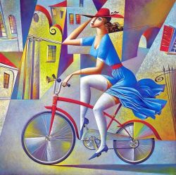Peinture sur toile de Georgy Kurasov A Bicycle Tour reproduction peinte à la main