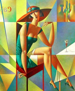 Peinture sur toile de Georgy Kurasov In The Cafe reproduction peinte à la main