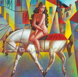 Peinture sur toile de Georgy Kurasov Lady Godiva reproduction peinte à la main