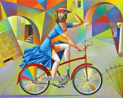 Peinture sur toile de Georgy Kurasov On Thee Bicycle 214 reproduction peinte à la main
