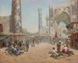 Gigo Gabashvili Bazaar In Samarkand - 1890s reproduction peinte à la main