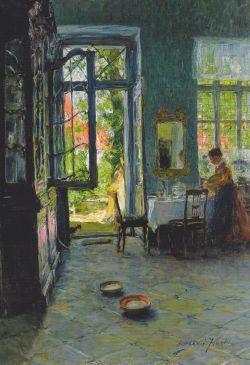 Gotthardt Kuehl Garden Room - 1897 reproduction peinte à la main