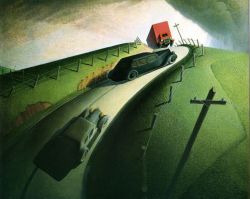 Grant Devolson Wood Death On Ridge Road 1935 reproduction peinte à la main