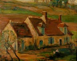 Grant Wood, Farmhouse Near Moret, 1925 reproduction peinte à la main