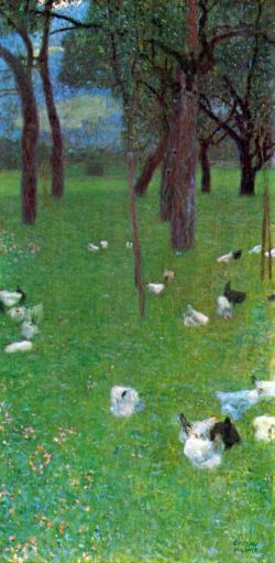 Peinture sur toile de Gustav Klimt After The Rain - Garden With Chickens In St. Agatha reproduction peinte à la main