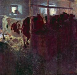 Peinture sur toile de Gustav Klimt Cows In Stall reproduction peinte à la main