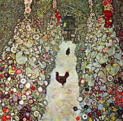 Peinture sur toile de Gustav Klimt Garden Path With Chickens reproduction peinte à la main