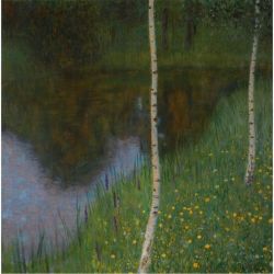 Peinture sur toile de Gustav Klimt, Lakeshore with birches, 1901 reproduction peinte à la main