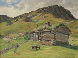 Gustav Wentzel Seter Med Geit - House With Goat reproduction peinte à la main