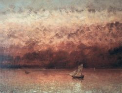 Gustave Courbet, Sunset on Lake Geneva, c. 1876 reproduction peinte à la main