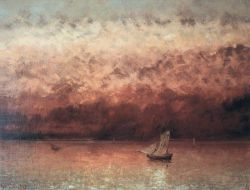 Gustave Courbet, Sunset on Lake Geneva, c. 1876 reproduction peinte à la main