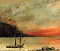 Gustave Courbet, Sunset over Lake Leman, 1874 reproduction peinte à la main