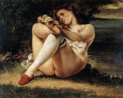 Gustave Courbet, Woman with White Stockings. 1861 reproduction peinte à la main