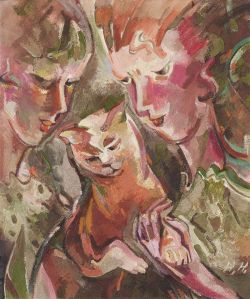 Hannah Höch, Zwei Mädchen mit Katze, c. 1930 reproduction peinte à la main
