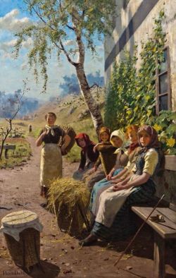Hans Dahl A Break In The Haymaking reproduction peinte à la main