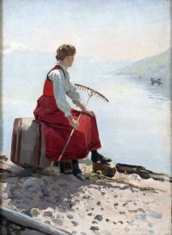 Hans Dahl Woman With Rake 1911 reproduction peinte à la main