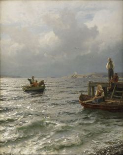 Hans Fredrik Gude Fisherman On The Coast reproduction peinte à la main