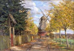 Harald Pryn, Path At The Windmill In Autumn Colours reproduction peinte à la main