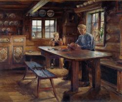 Harriet Backer Interior Homework 1888 reproduction peinte à la main