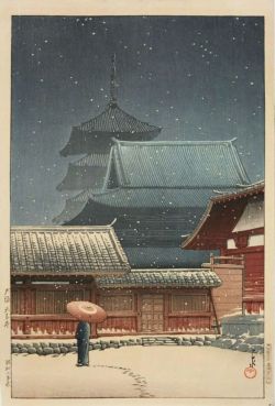 Hasui Kawase Temple Tennoji A Osaka . 1927 reproduction peinte à la main