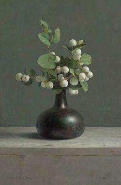 Henk Helmantel, Stilleven met sneeuwbes, 1991 reproduction peinte à la main
