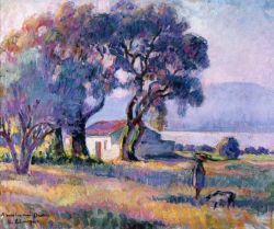 Henri Lebasque A Girl By The Lake - Landscape With Freight Train reproduction peinte à la main