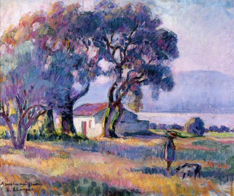 Henri Lebasque A Girl By The Lake - Landscape With Freight Train