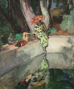 Henri Lebasque Le Pradet Femme Et Enfants Au Bord d'Un Bassin 1923 reproduction peinte à la main