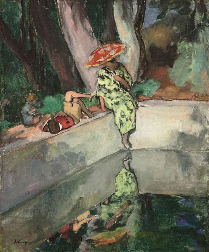 Henri Lebasque Le Pradet Femme Et Enfants Au Bord d'Un Bassin 1923