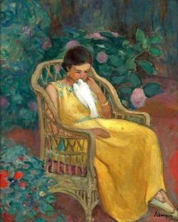 Henri Lebasque Young Woman With Dove 1923 reproduction peinte à la main