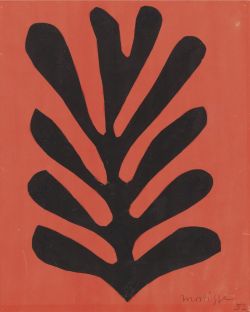 Henri Matisse, Feuille Noire Sur Fond Rouge - 1952 reproduction peinte à la main