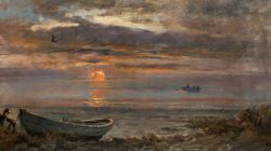 Holger Henrik Herholdt Drachmann, Sunset on a January day in Skagen, 1907 reproduction peinte à la main