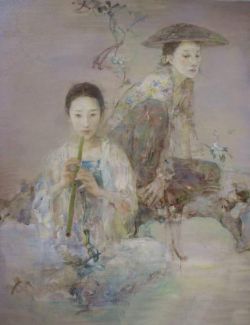 Hu Jundi Untitled 2 Girls reproduction peinte à la main