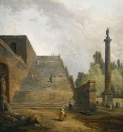 Peinture sur toile de Hubert Robert Figures Walking Up A Monumental Staircase reproduction peinte à la main