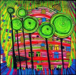 Peinture sur toile de Hundertwasser Blob Grows In Beloved Gardens reproduction peinte à la main