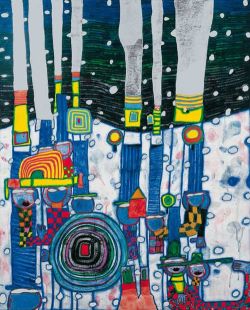 Peinture sur toile de Hundertwasser Blue Blues reproduction peinte à la main