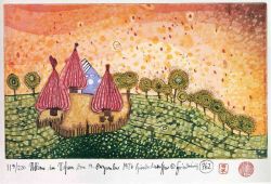 Peinture sur toile de Hundertwasser Hide Under The Meadow It Begins To Rain reproduction peinte à la main