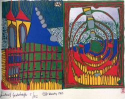 Peinture sur toile de Hundertwasser House And Spiral In The Rain reproduction peinte à la main