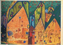 Peinture sur toile de Hundertwasser Houses In Rain Of Blood reproduction peinte à la main
