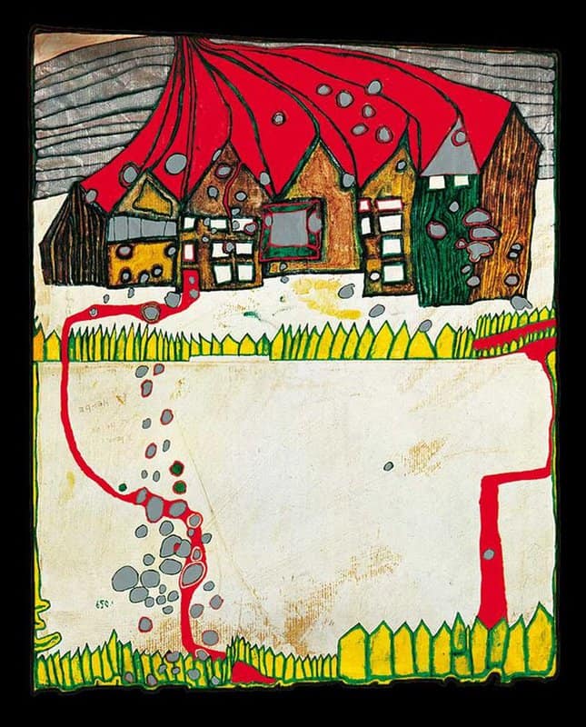 Hundertwasser Houses In The Snow In A Silver Shower