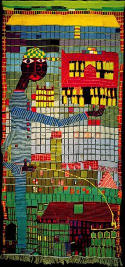 Peinture sur toile de Hundertwasser Pissing Boy With Skyscraper reproduction peinte à la main
