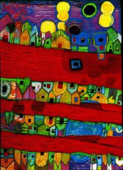 Peinture sur toile de Hundertwasser Red Streets reproduction peinte à la main