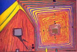 Peinture sur toile de Hundertwasser Spiral Sun And Moonhouse - The Neighbors reproduction peinte à la main