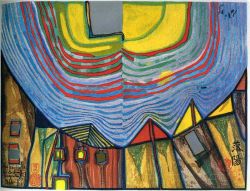 Peinture sur toile de Hundertwasser Sunset reproduction peinte à la main