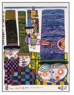 Peinture sur toile de Hundertwasser Tennos Fly With Hats reproduction peinte à la main