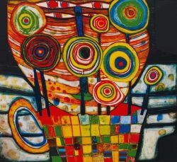 Peinture sur toile de Hundertwasser The Blob Grows In The Flower Pot C. 1975 reproduction peinte à la main